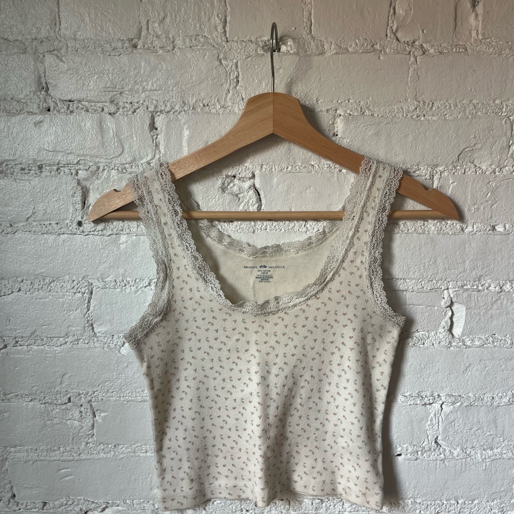 Brandy Melville Cream Floral Tank Top